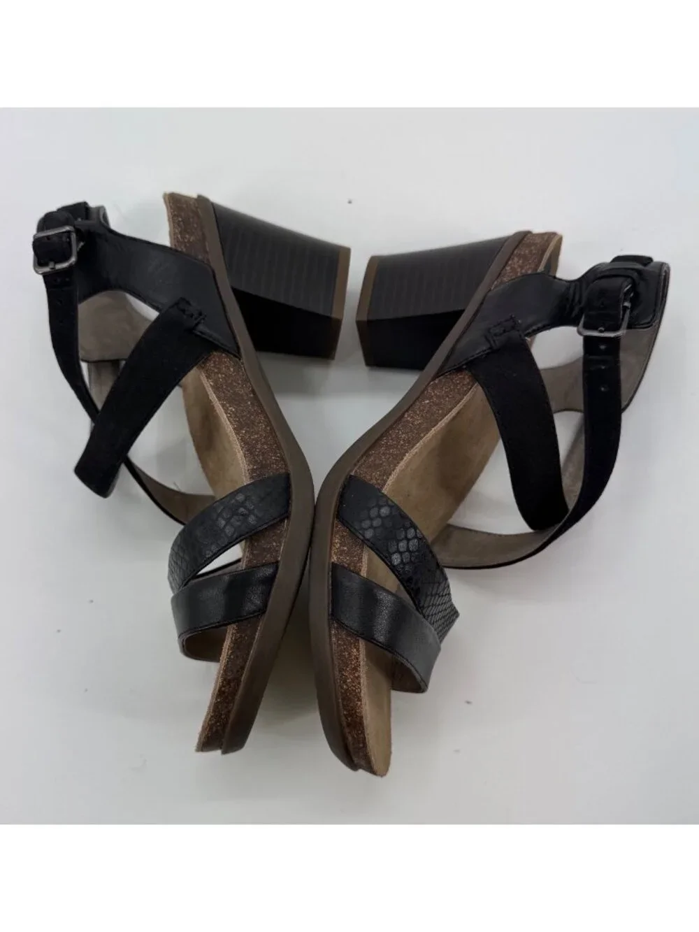 Abeo Bianca Black Leather Strappy Sandals With Block Heel & Bio System Comfort
